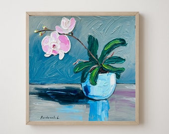 Orchid Painting Flower Original Art Impasto Oil Painting Floral Wall Art Small Artwork