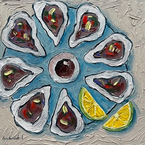 Oyster Painting Seafood Art Still Life Kitchen Wall Art Oyster Art Food Painting Original Small Oil Painting image 10