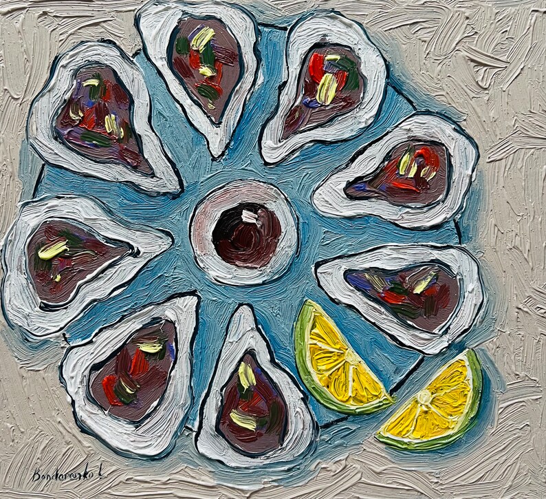 Oyster Painting Seafood Art Still Life Kitchen Wall Art Oyster Art Food Painting Original Small Oil Painting image 10