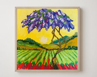 Vineyard Painting California Original Art Landscape Art California Painting Oil Impasto 8 by 8 inches by