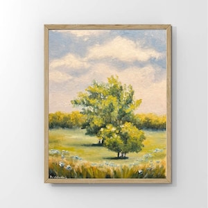 Flower Meadow Original Painting Tree Landscape Field Painting Small Paintings Wildflowers Oil Paintings Nature 9 by 12 inch