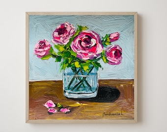 Roses Painting Rose Bouquet Art Flower Painting Rose Wall Art Botanical Art   Still Life Original Oil Painting Pink Flowers Art