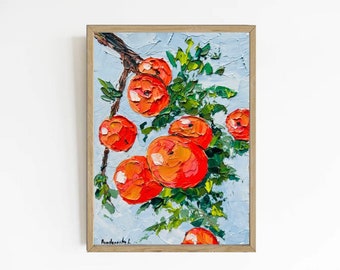 Orange Painting Trees Original Art Orange Trees Oil Painting Impasto Artwork 6 by 8 inches