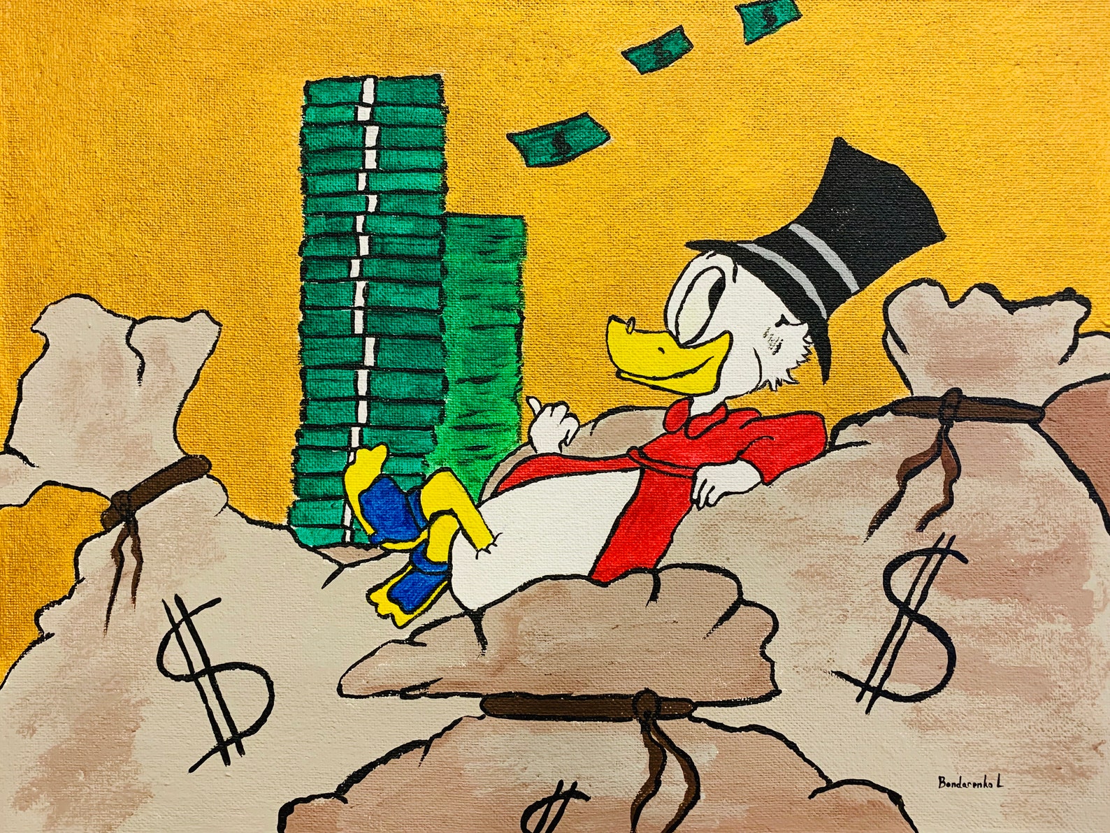 Money Painting Original Art Scrooge McDuck Canvas Art Dollars Etsy