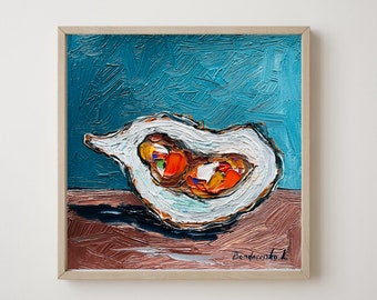 Oyster Painting Seafood Art Still Life Kitchen Wall Art Oyster Art Food Painting Original Small Oil Painting