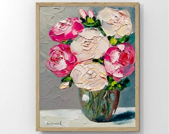 Peonies Painting Flower Art Canvas Impasto Peony Original Oil Painting Peony Bouquet Art Floral Still Life