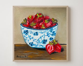 Strawberry Berry Painting Original Painting Food Painting Kitchen Painting Still Life Small Art Home Fine Art Oil Painting
