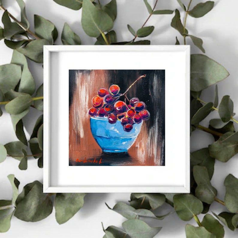 Grapes Painting Fruit Art Oil Painting Still Life Small Painting Grapes