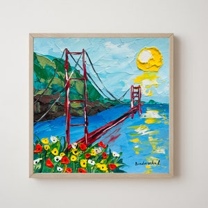 San Francisco Painting Golden Gate Bridge Seascape Small Oil Painting Original Urban Art California Impasto Painting Cityscape Painting