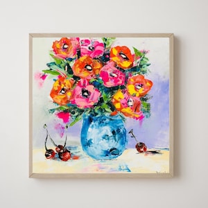 Poppy Painting, Original Art, Floral Canvas, Flower Painting, Poppies, Oil Painting, Impasto, 14 x 14 inches