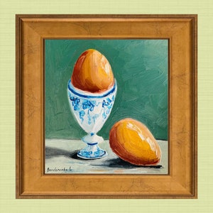 Egg Painting Original Oil Painting Food Art Egg Food Art Small Painting Still Life Kitchen Art Farm Painting Culinary Art image 7