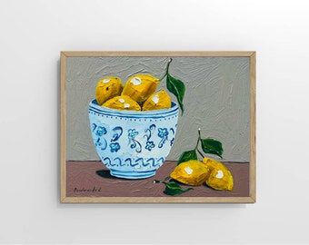 Lemon Painting Still Life Original Art Fruit Painting Food Oil Painting Impasto 8" x 6"