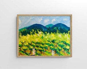 Картина виноградника Калифорния Оригинальное искусство Пейзаж Искусство Калифорния Картина маслом Импасто 6 на 8 дюймов