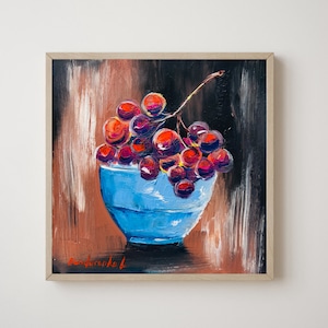 Uva Pittura Frutta Arte Pittura a Olio Natura Morta Piccolo Dipinto Uva Arte Cucina Arte Murale Arte Alimentare Decorazione Casa