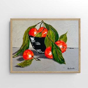 Clementine Painting Original Artwork Citrus Small Painting Food Painting Kitchen Art Fruit Oil Painting Clementine Art Still Life Painting