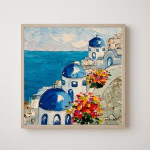 Santorini Painting Greece Original Artistic Landscape Small Impasto Oil Painting 8 by 8