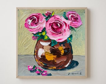 Roses Painting Flower Painting Botanical Art Rose Bouquet Art Rose Wall Art Still Life Original Oil Painting Pink Flowers Art