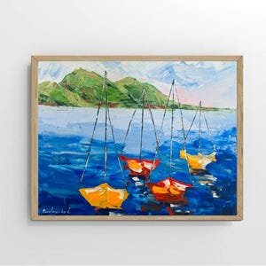 Sailboats Painting Seascape Art Mountain Painting Original Art Oil Painting Small Painting