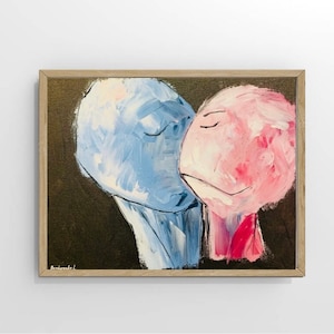Couple Painting Kiss Original Art Love Artwork People Wall Art Kiss Canvas Art