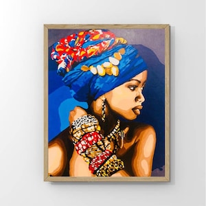 African American Woman Painting Original Art Canvas Art Black Woman Art Wall Decor 20 by 16