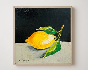 Lemon Painting Citrus Art Food Painting Kitchen Wall Art Culinary Cooking Art Original Painting Small Oil Painting