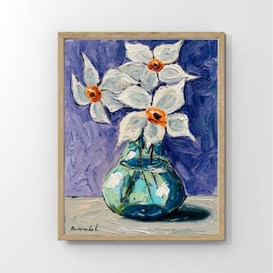 Daffodils painting Original Oil Painting Spring Flowers Impasto Flower Wall Art Narcissus Small Picture Fine Art White Flower Original