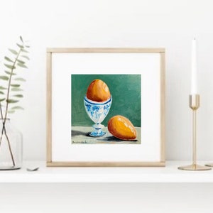 Egg Painting Original Oil Painting Food Art Egg Food Art Small Painting Still Life Kitchen Art Farm Painting Culinary Art image 5