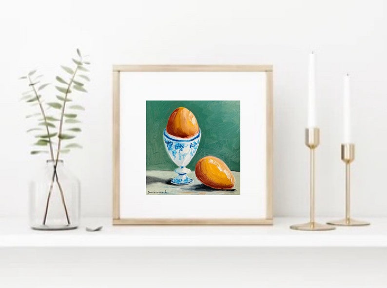 Egg Painting Original Oil Painting Food Art Egg Food Art Small Painting Still Life Kitchen Art Farm Painting Culinary Art image 5