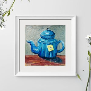 Tea Painting Still Life Original Art Teapot Painting Oil Impasto Artwork 6 by 6 inches image 9