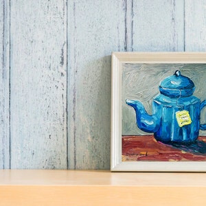 Tea Painting Still Life Original Art Teapot Painting Oil Impasto Artwork 6 by 6 inches image 5