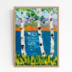 Malowanie brzozy Drzewa Oryginalna sztuka Aspen Brzozy Malowanie olejne Impasto Artwork 6 na 8 cali