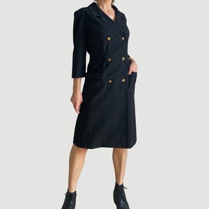 Vintage Women black Dress with pockets - Chic 90s Vintage Black Dress with Beautiful Buttons - Handmade Black Dress - Size S/M - 1990s