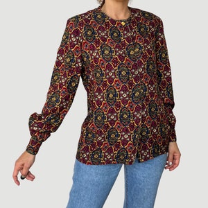 Vintage Maggy London Silk Blouse: 80s Baroque Floral Print, Size S/M