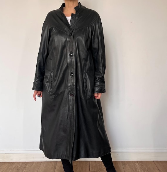 Vintage Black Leather Overcoat: 1990s Avant Garde Trench Coat