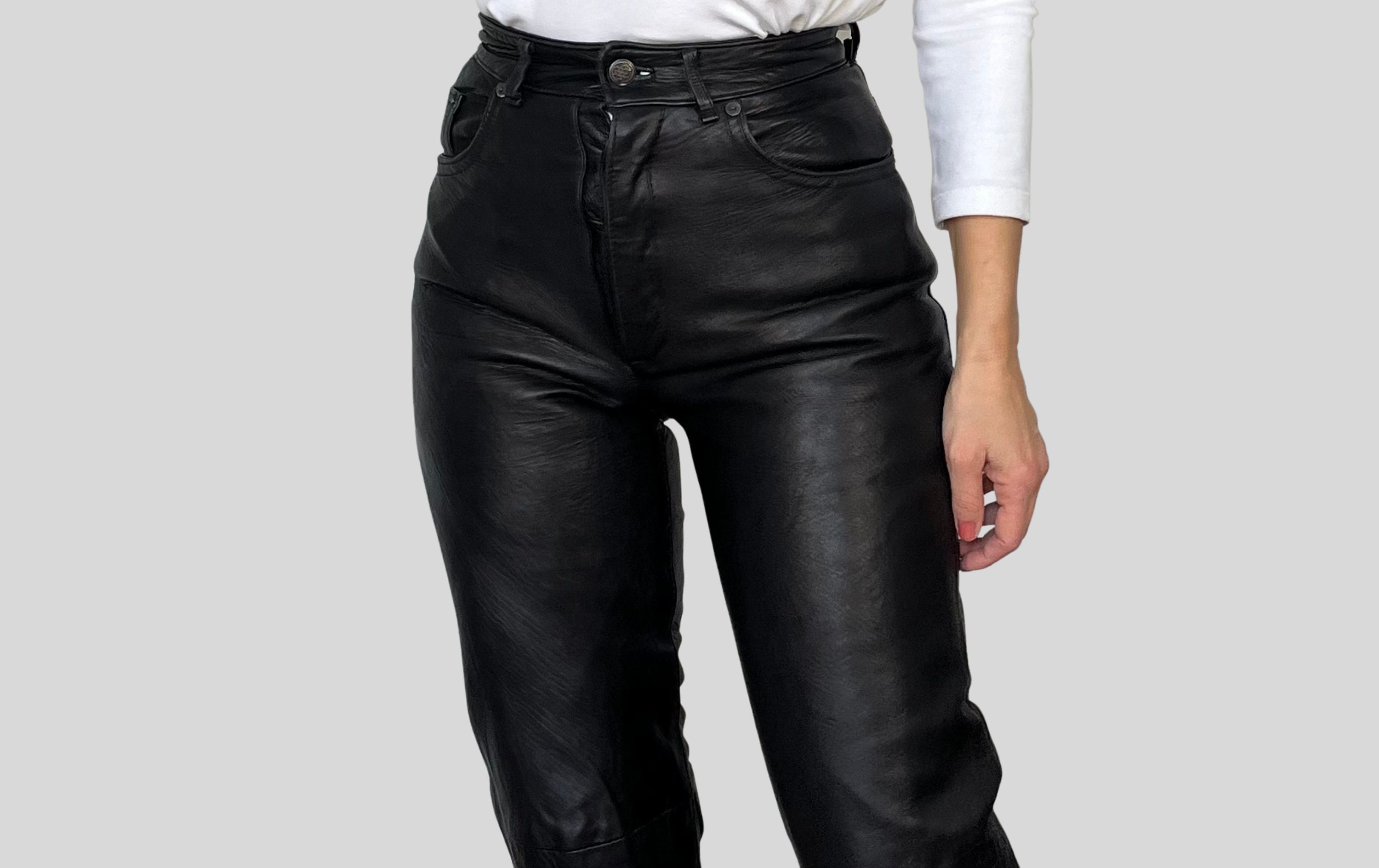 Women's Petite Faux Leather Trousers