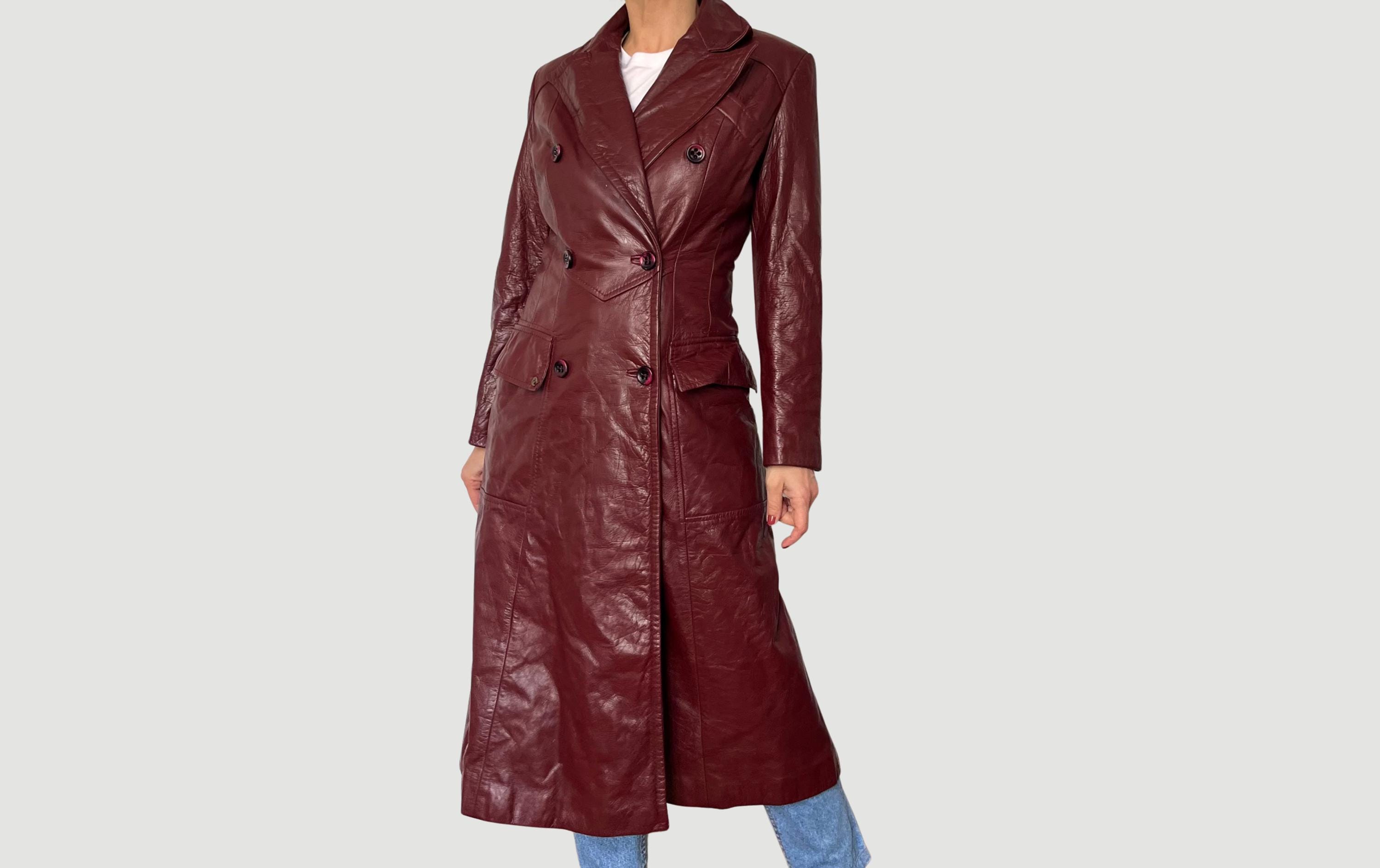 Vintage Etienne Aigner Leather Trench Coat: 1970s Burgundy