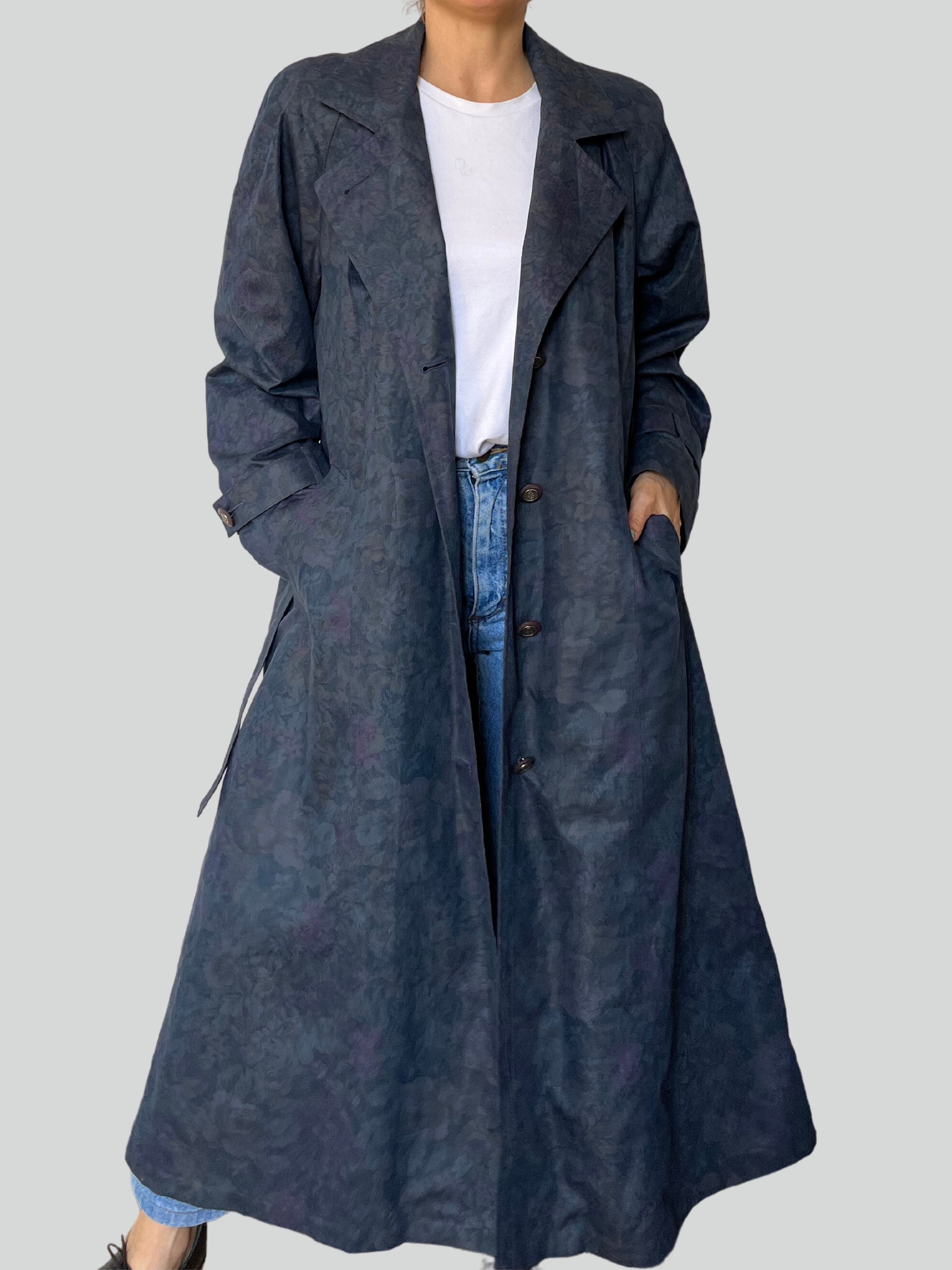 Vintage London Fog Floral Trench Coat - Removable Lining, Size M