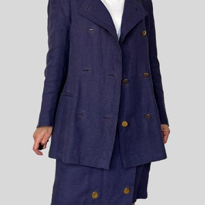Vintage Purple Linen Suit Set: 1990s Blazer & Skirt - Size M