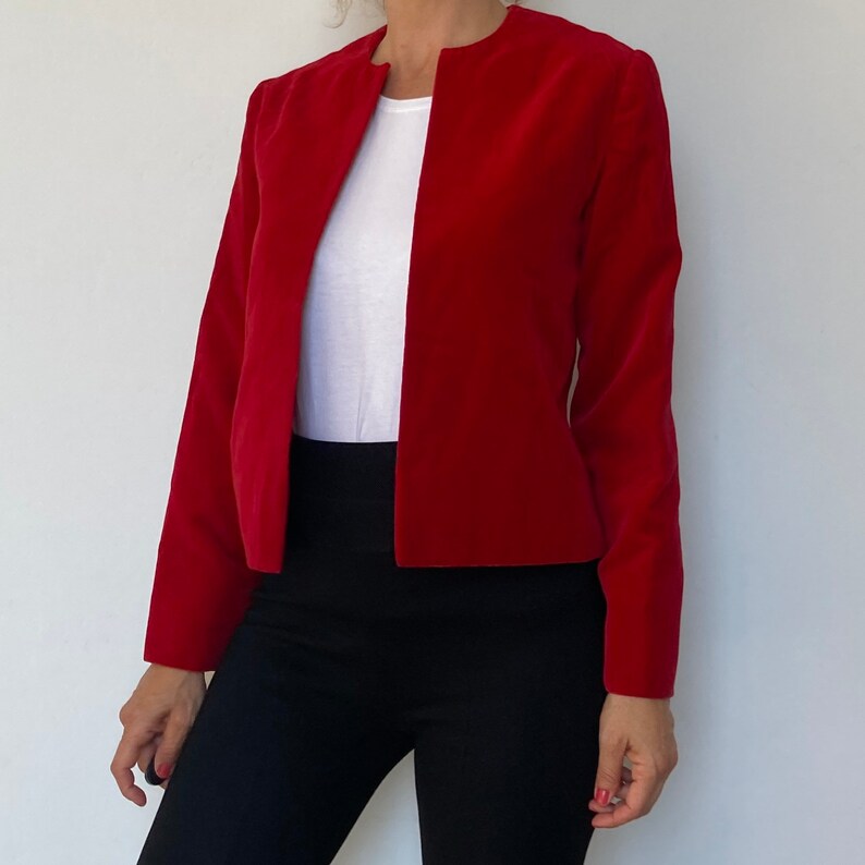 Vintage Woman Red Velvet Jacket Crop Velvet Coat Short Etsy