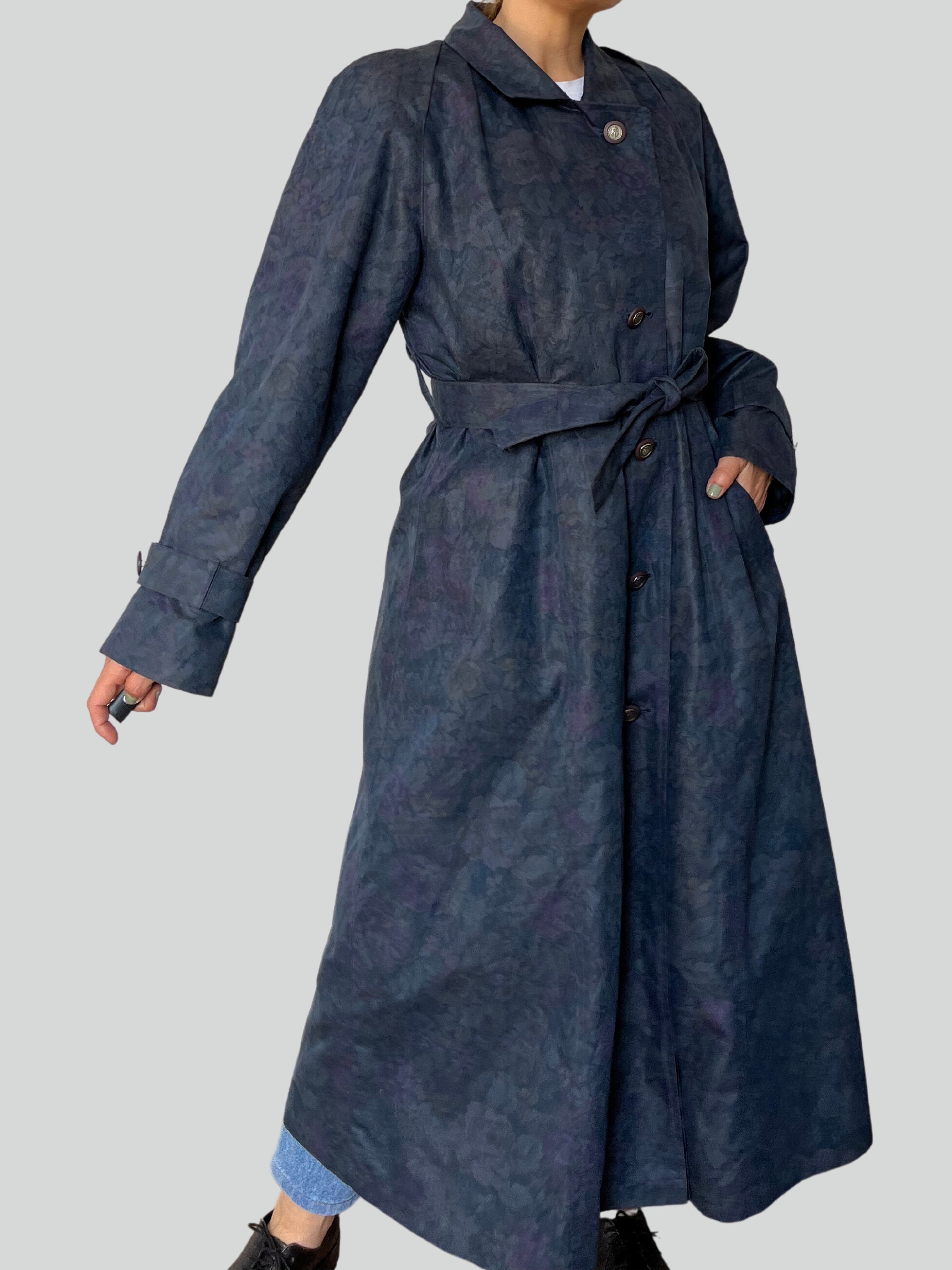 Vintage London Fog Floral Trench Coat - Removable Lining, Size M