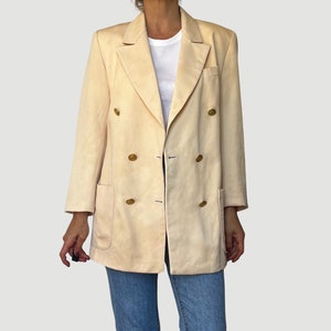 Vintage Woman Beige Wool Blazer Jacket - Oversized double breasted Blazer - Size S - 1990s - Excellent Vintage Condition