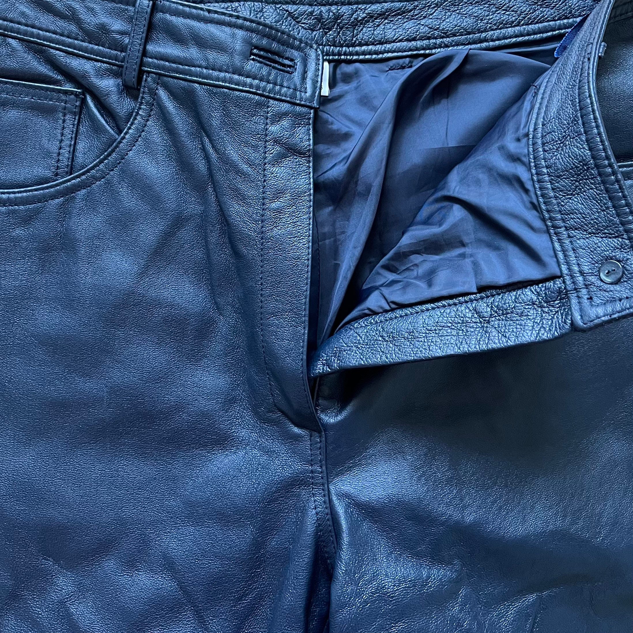 Vintage Woman Blue Leather Trousers Genuine Leather Rocker Etsy