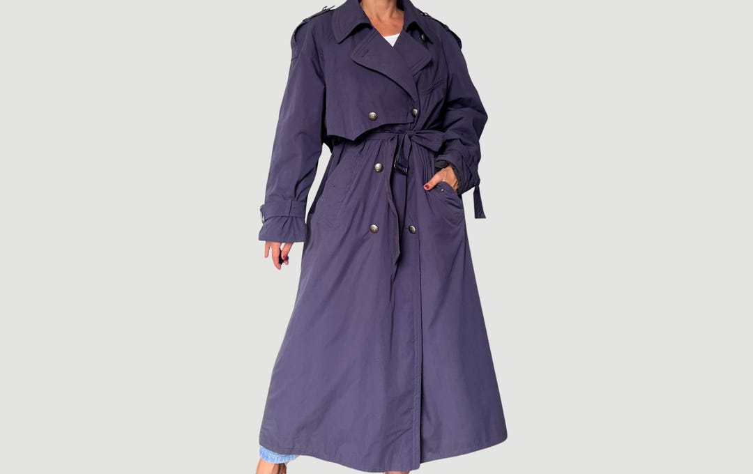Vintage 90s Purple Trench Coat: Wool Blend, Size L - Etsy