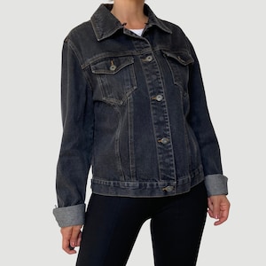 Vintage Unisex trucker denim jacket - Oversized denim jacket - Women&#39;s Black Jean - Men&#39;s wash jacket - 1990s - Excellent Vintage Condition