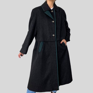 Vintage Austrian Wool Coat: Black & Green Maxi Overcoat, Size L