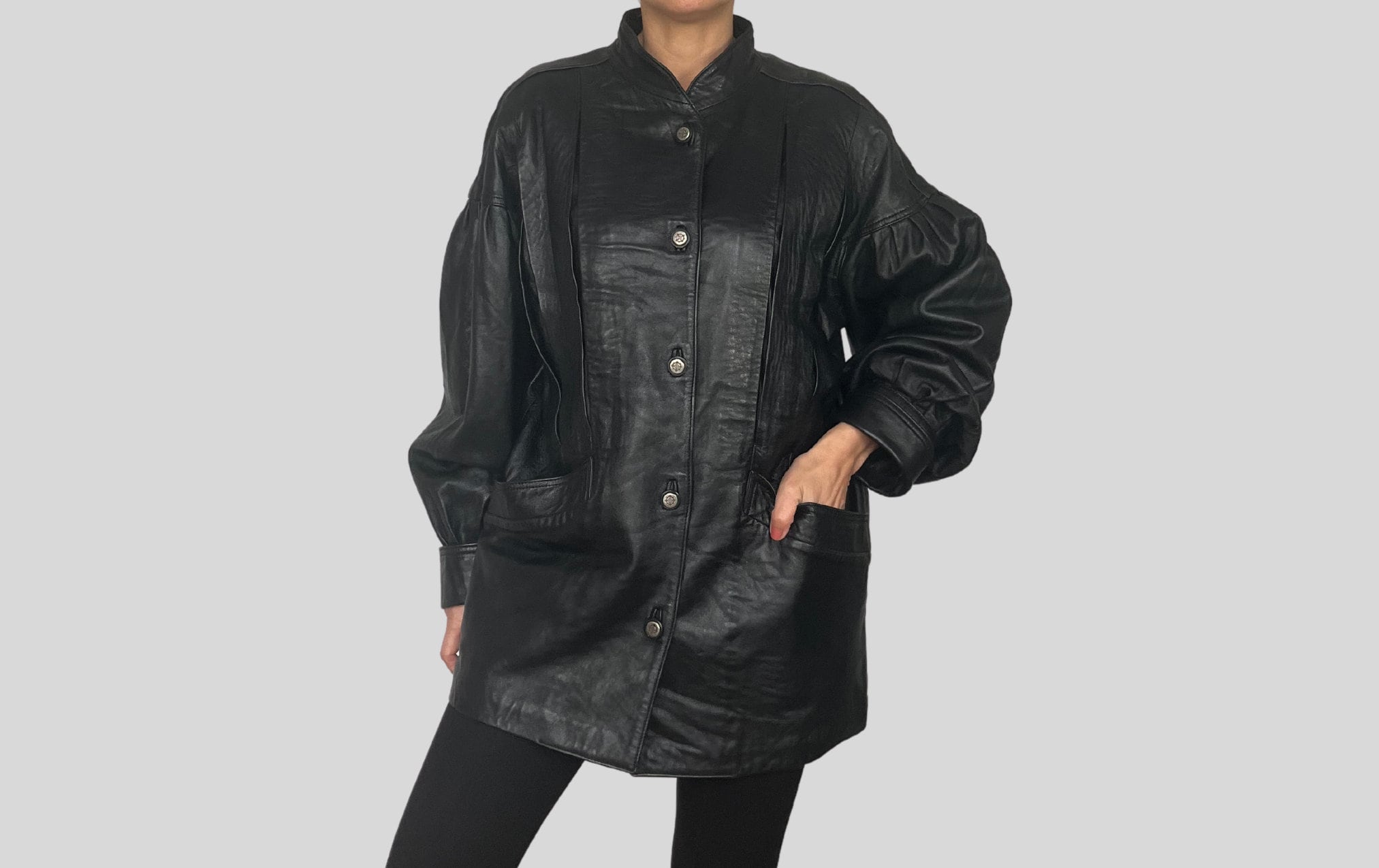 Vintage Leather Puffy Sleeve Jacket - Etsy