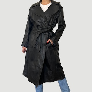 Vintage svart lädertrenchcoat: Avant Garde-överrock, storlek M/L bild 1