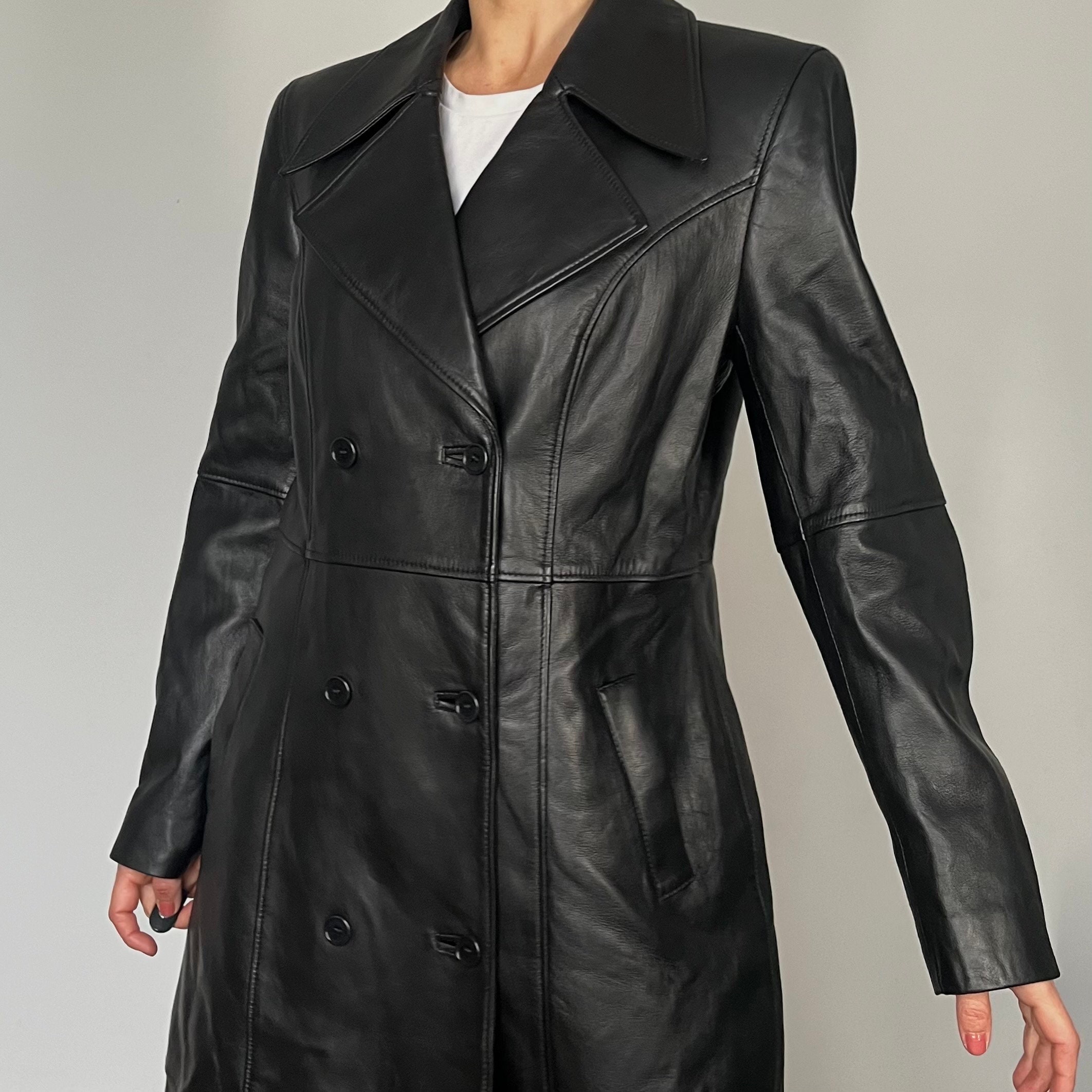 Vintage Woman Black Long Leather Trench Coat Avant Garde Leather Jacket Overcoat Unique Double Breasted Leather Coat Size 38/M 1990s - Etsy Vintage Woman Black Long Leather Trench Coat Avant Garde Leather Jacket Overcoat Unique Double Breasted Leather Coat Size 38/M 1990s - Etsy