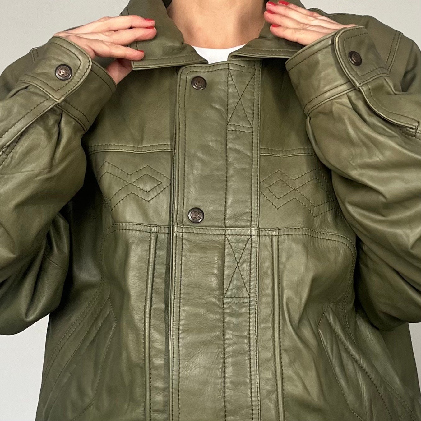 Vintage Old Stock Green Leather Bomber Jacket by Marco