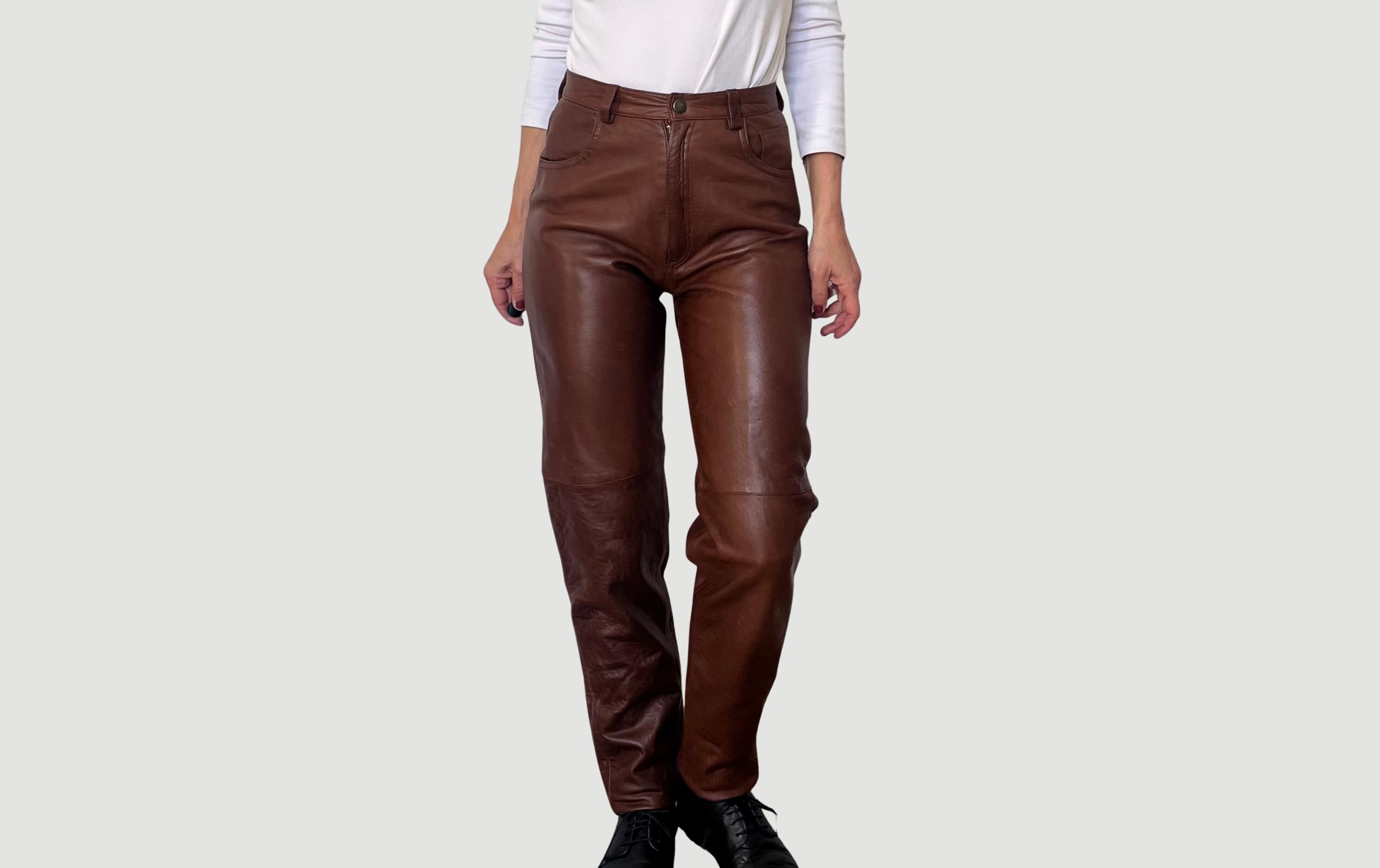 Vintage Woman Brown Leather Trousers - Genuine Leather